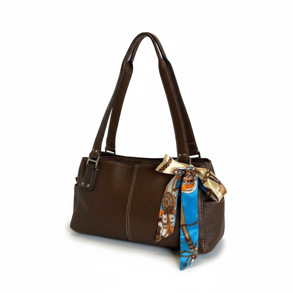 Fossil Vintage Brown Leather Shoulder Bag with Scarf Accent